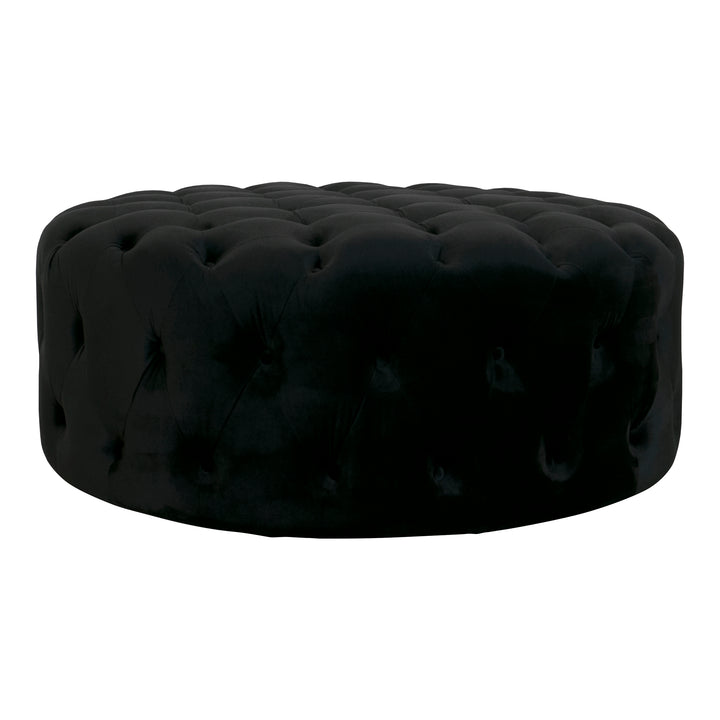 Bella puff i sort velur med dyp knappetufting
