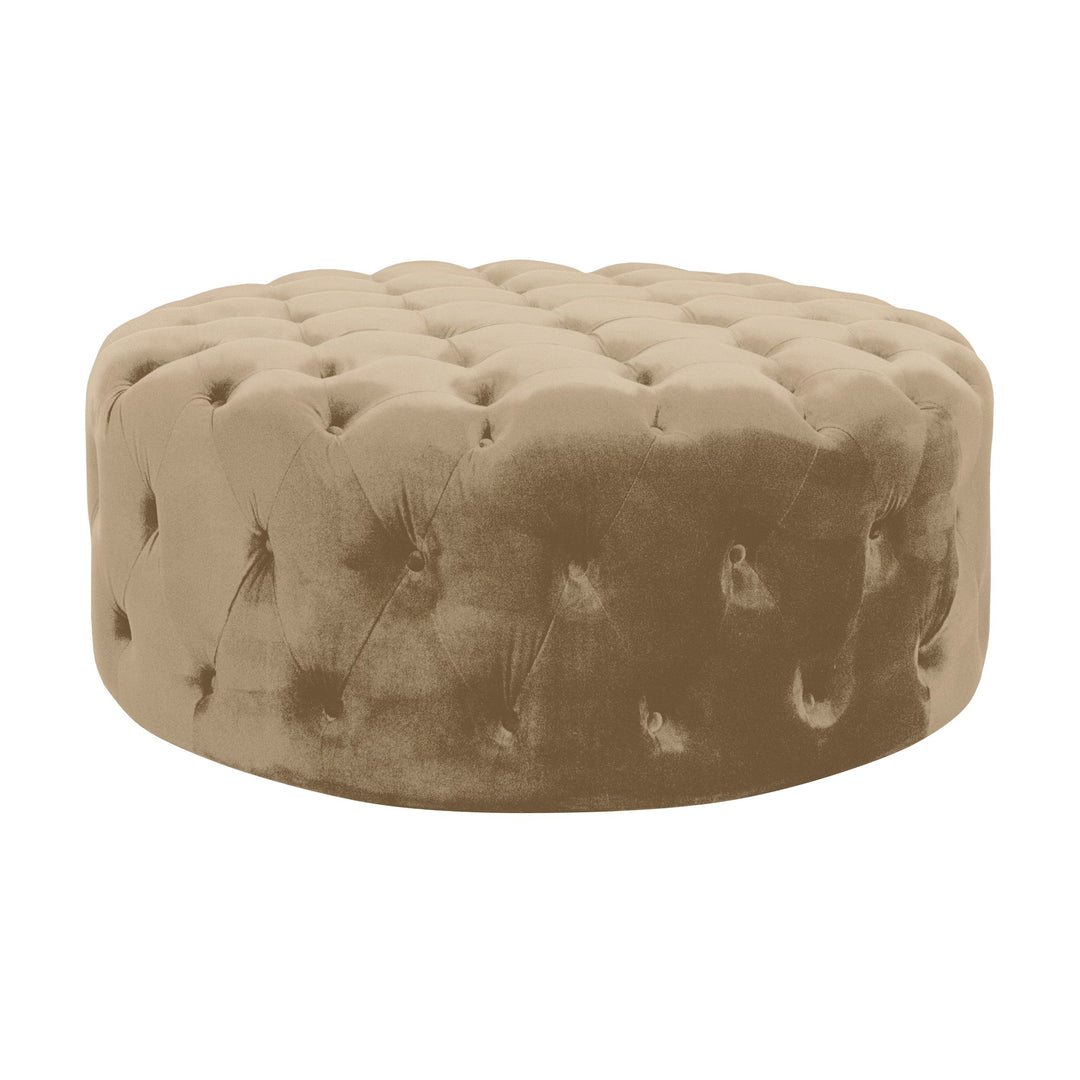 Bella puff i beige velur med dyp knappetufting