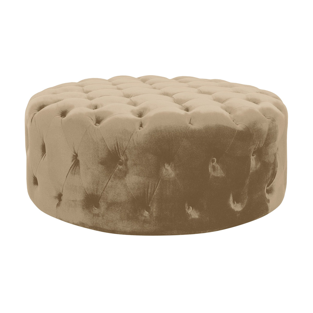 Bella puff i beige velur med dyp knappetufting