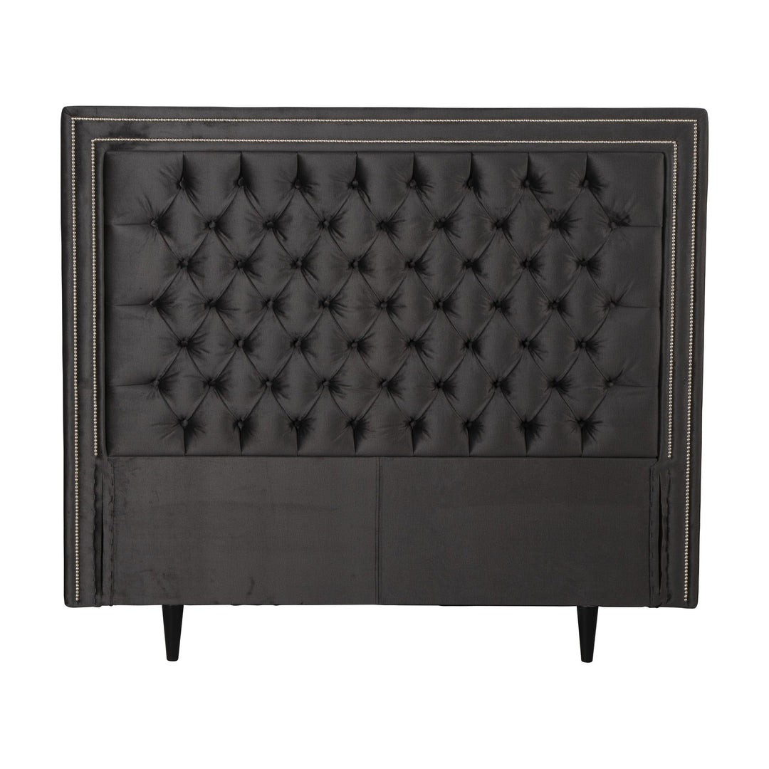 Rave Wimbledon sengegavl i mørk grå velur med knappetufting og naglekant, forfra