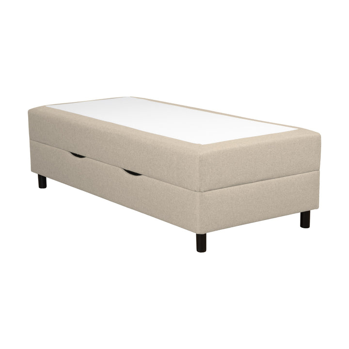 Rave RMO 1500 Lux rammemadrass i beige, lukket oppbevaringsseng sett ovenfra