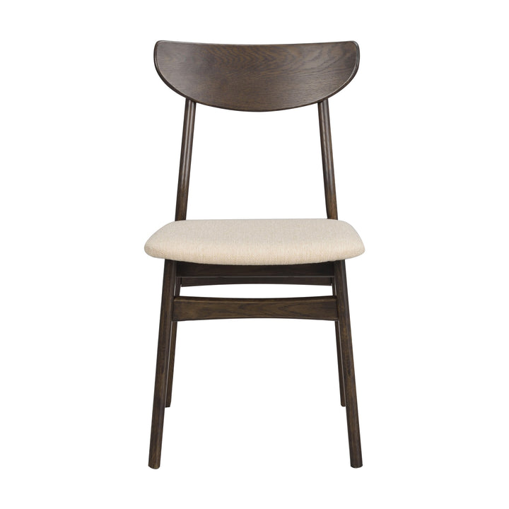 Rowico Rodham spisestol i brun eik med beige stoppet sete, sett forfra