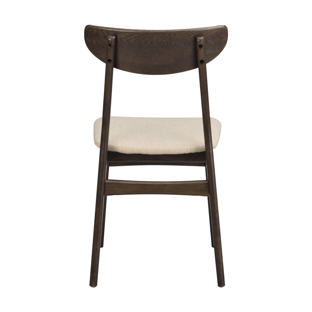 Rowico Rodham spisestol i brun eik med beige sete, sett rett bakfra.