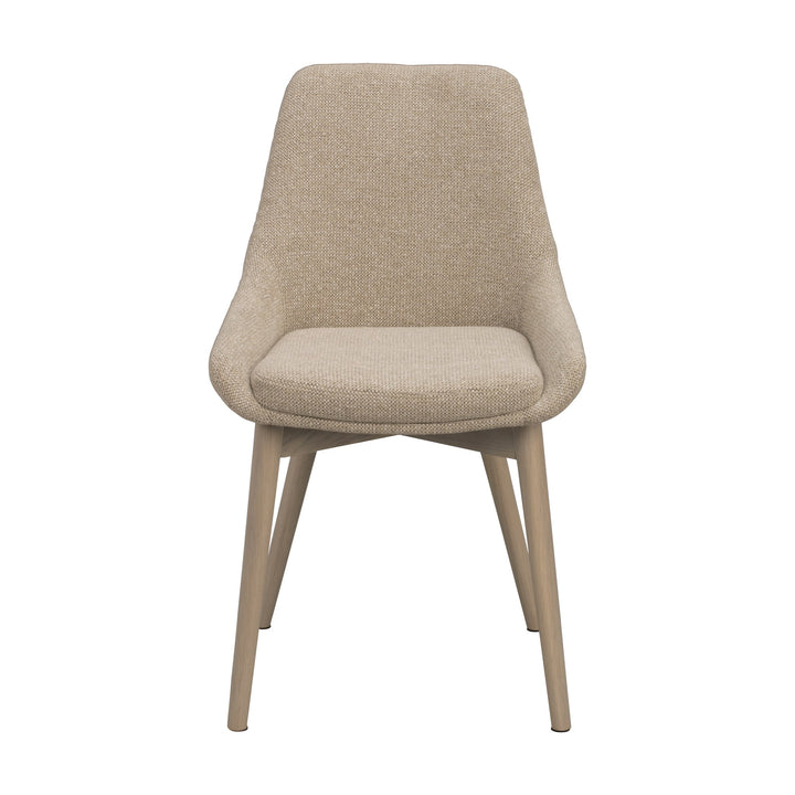 Rowico Denley spisestol i lys beige melert stoff med lyse eikeben, sett forfra