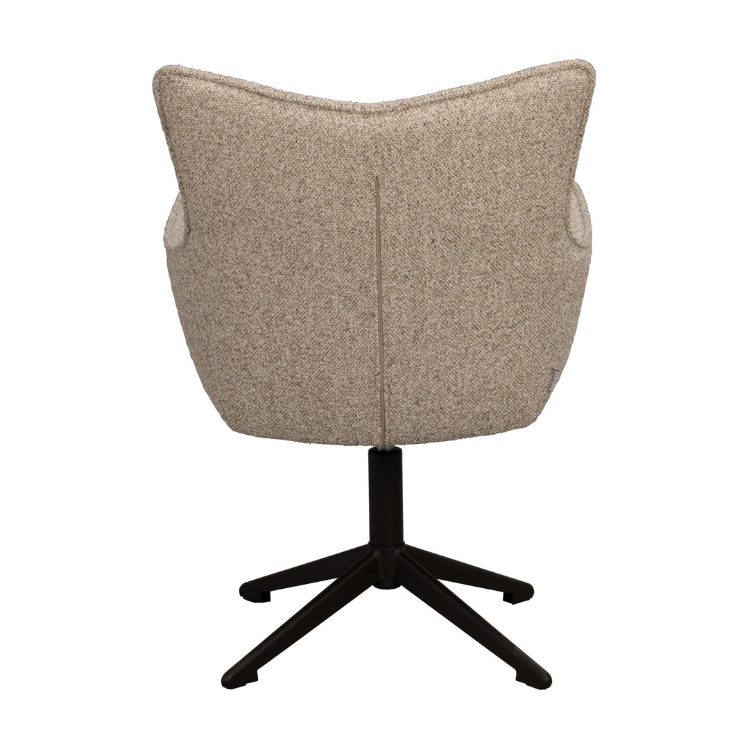 Rowico Fresco spisestol i beige bouclé med svart dreibar stjernefot, sett bakfra