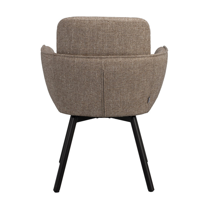 Rowico Roswell spisestol i beige melert stoff sett rett bakfra, med svarte ben