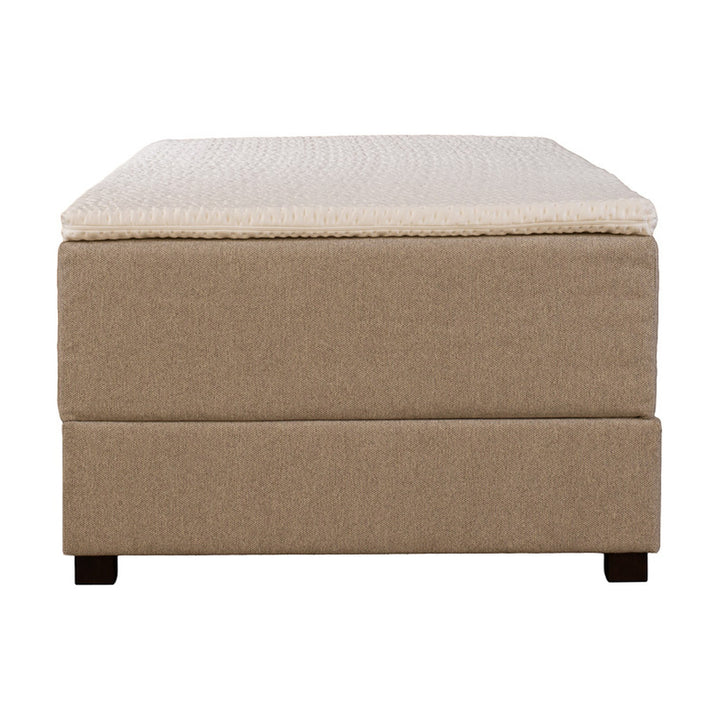 Asleep Luna rammemadrass i beige med hvit overmadrass, sett fra kortsiden