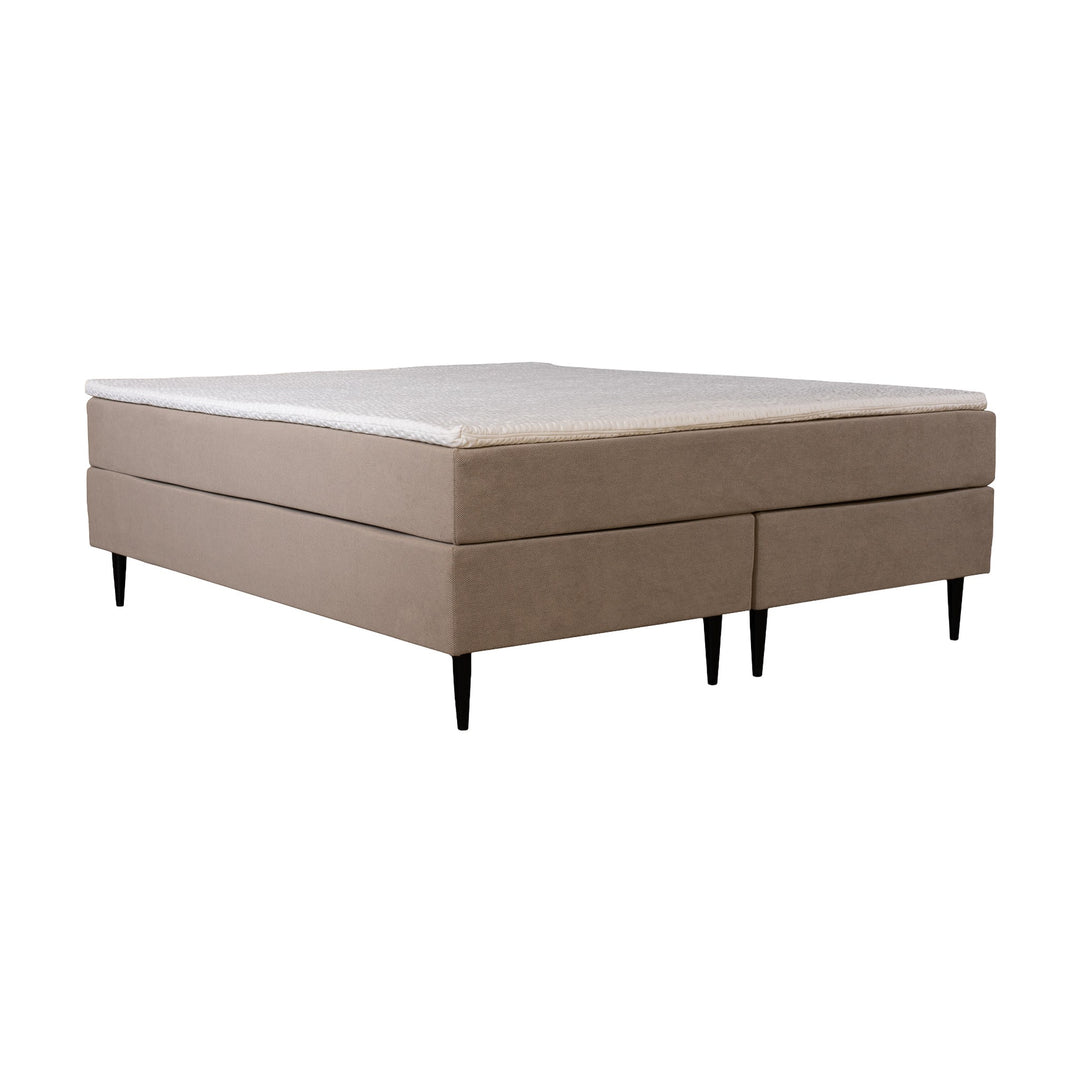 Asleep Venus kontinentalseng i beige stoff med madrasstopp og svarte ben