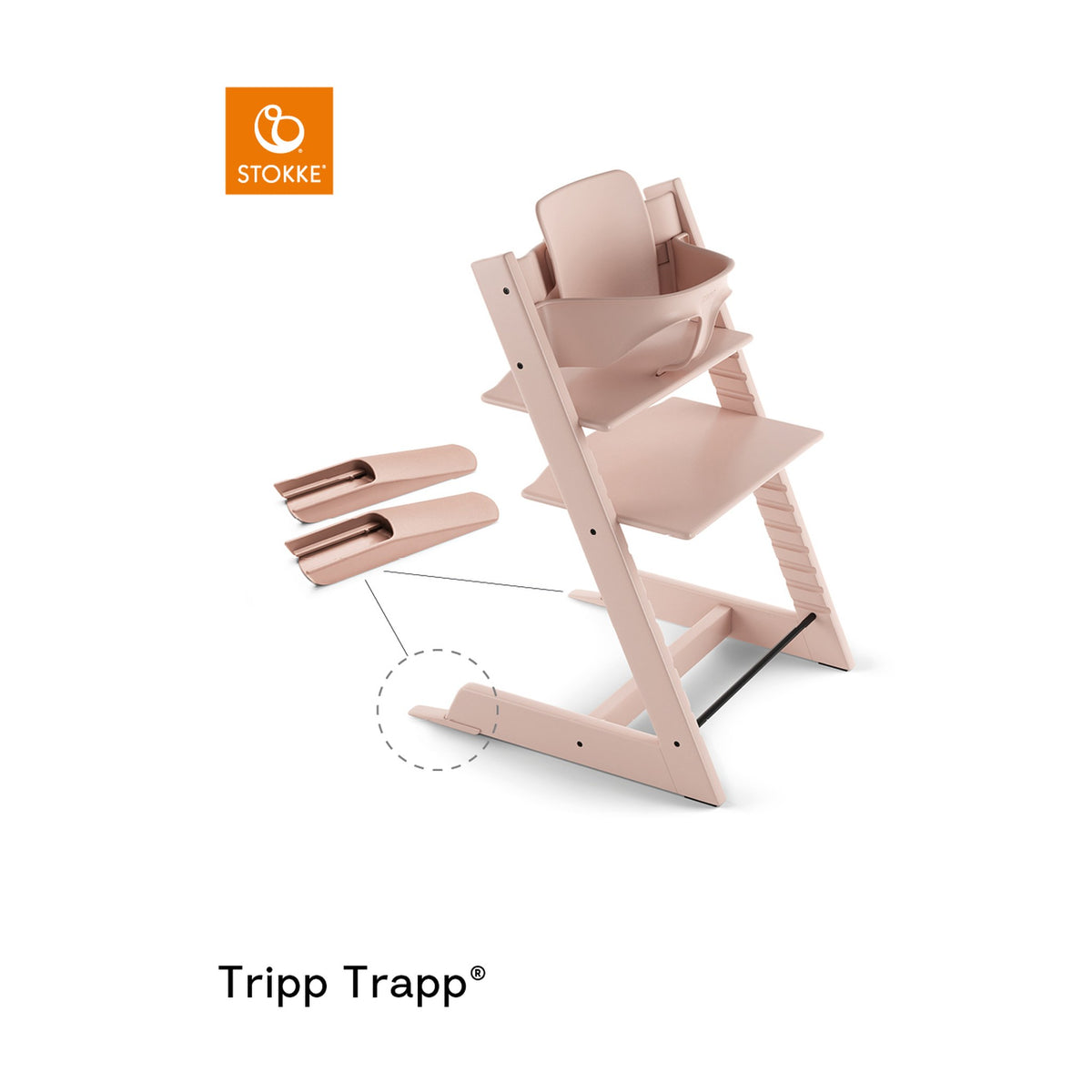Stokke Tripp Trapp® baby set i lys rosa på barnestol i naturtre
