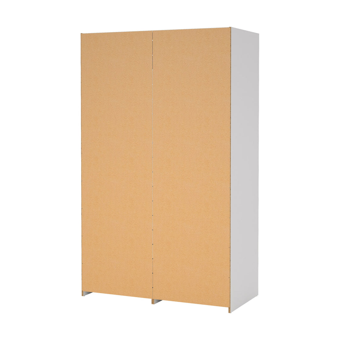 Line 2.0 garderobeskap med hvit ramme, sett bakfra med MDF-bakplate