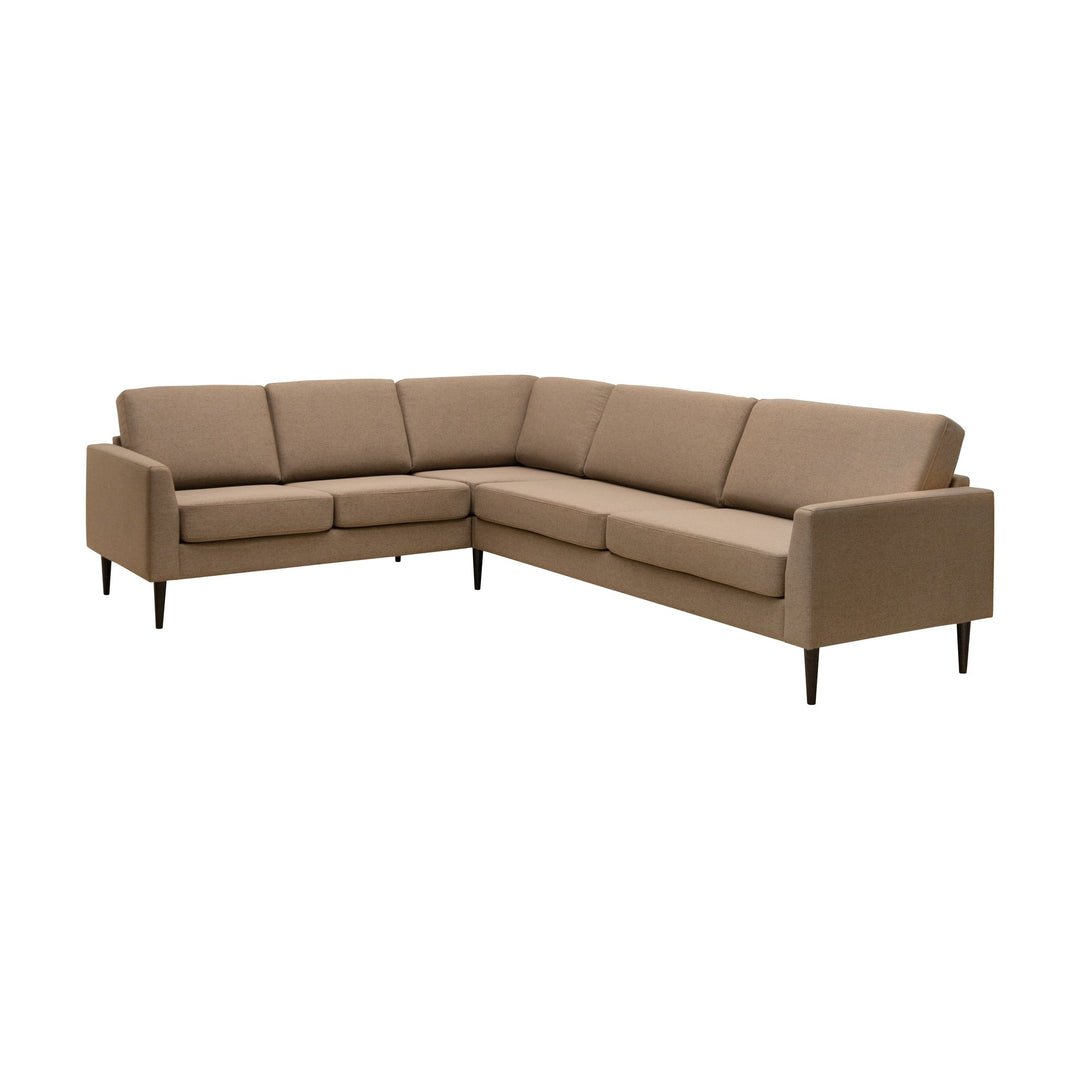 Pescara sofa i lys gråbrun stoff med hjørne og sorte ben