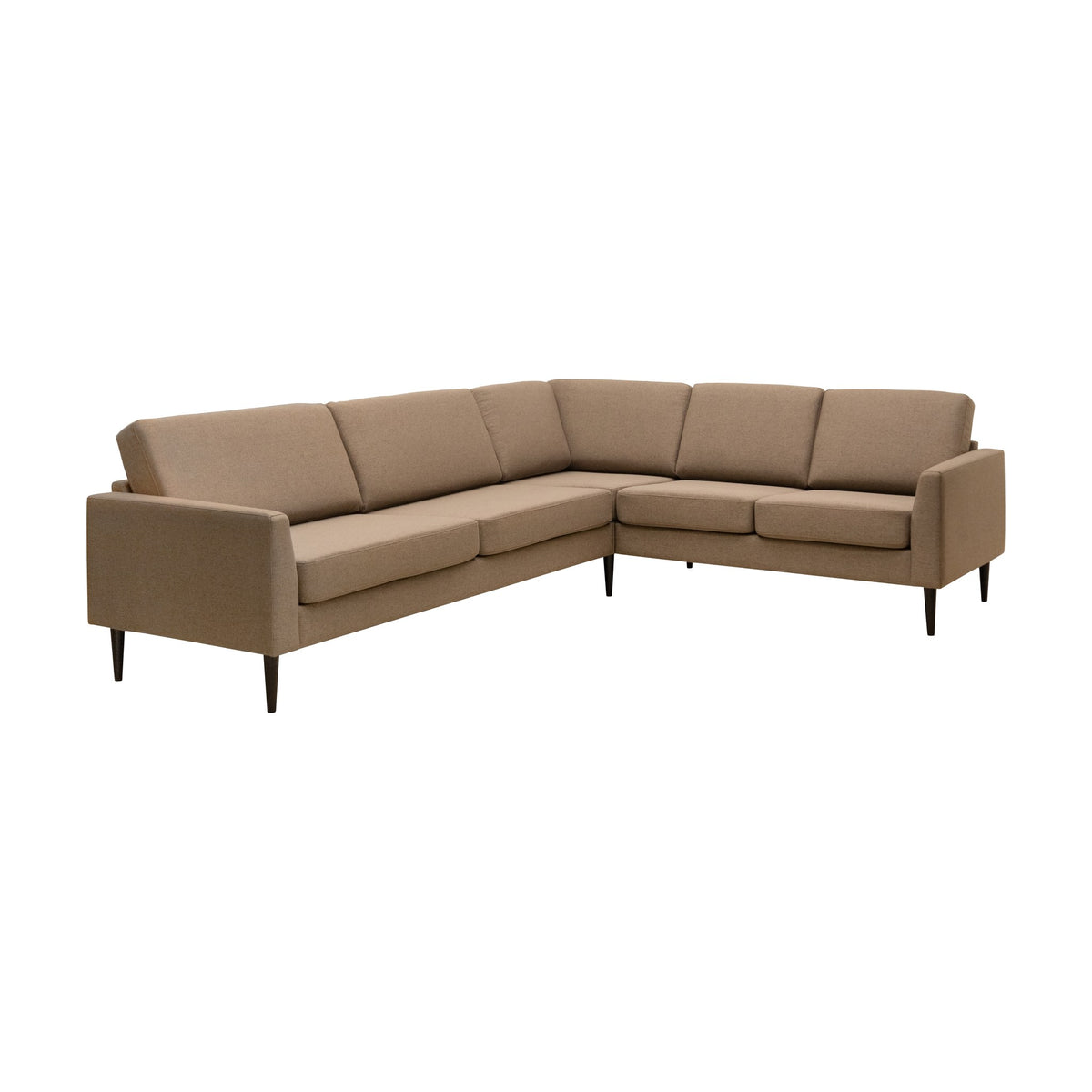 Pescara sofa i lys gråbrun stoff med hjørne og sorte ben