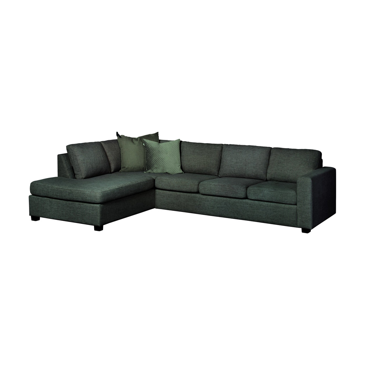 Viken sofa i mørk grå stoff med sjeselong