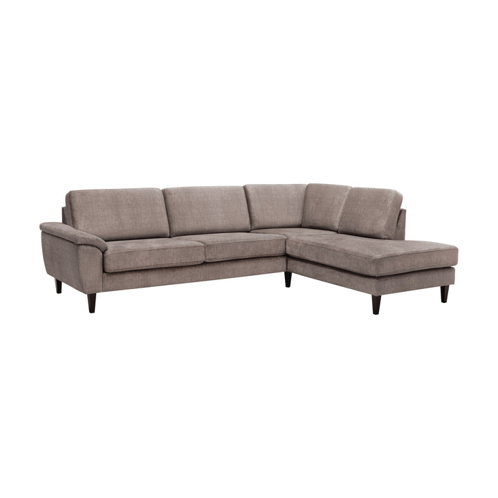 Vision hjørnesofa i taupe chenille med sjeselong og mørke ben