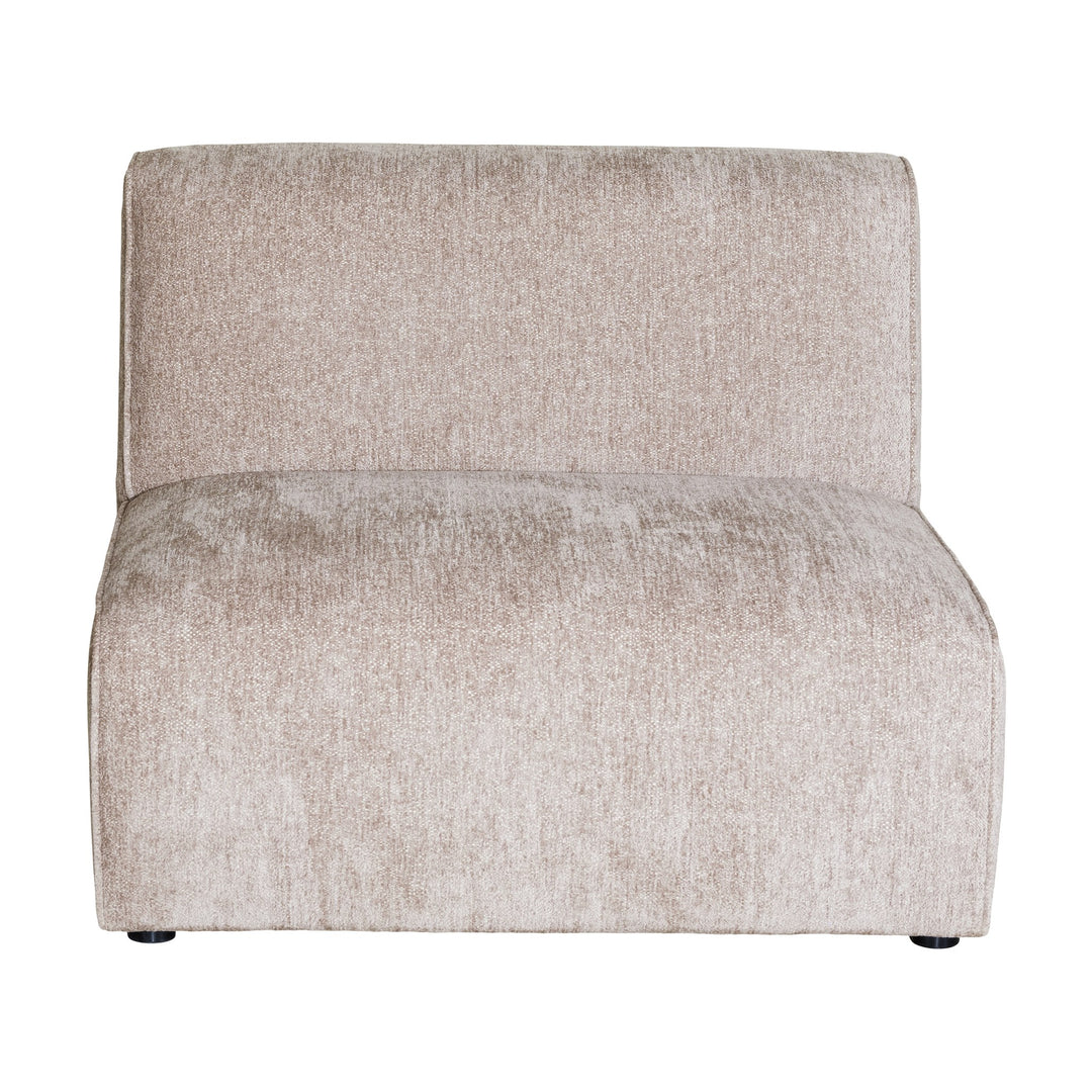 Como modulsofa, enkel modul i gråbeige chenille, sett forfra mot hvit bakgrunn