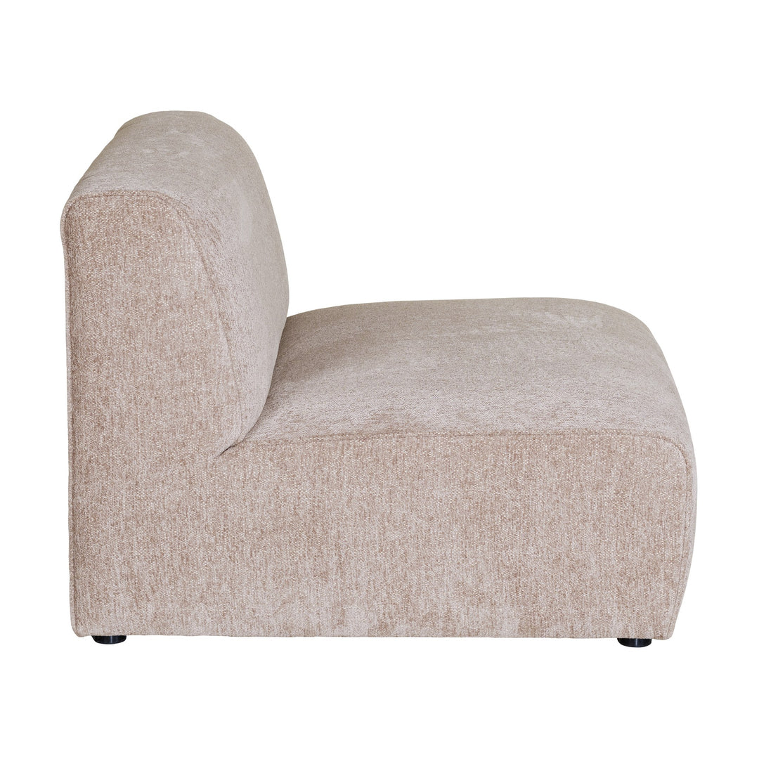Como modulsofa, enkel modul i gråbeige chenille, sett fra siden mot hvit bakgrunn