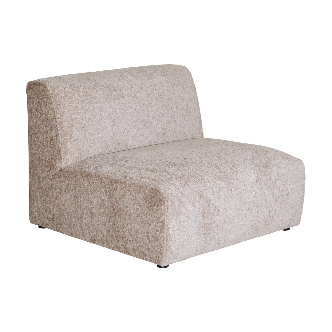 Como modulsofa i gråbeige chenille med myk, avrundet form
