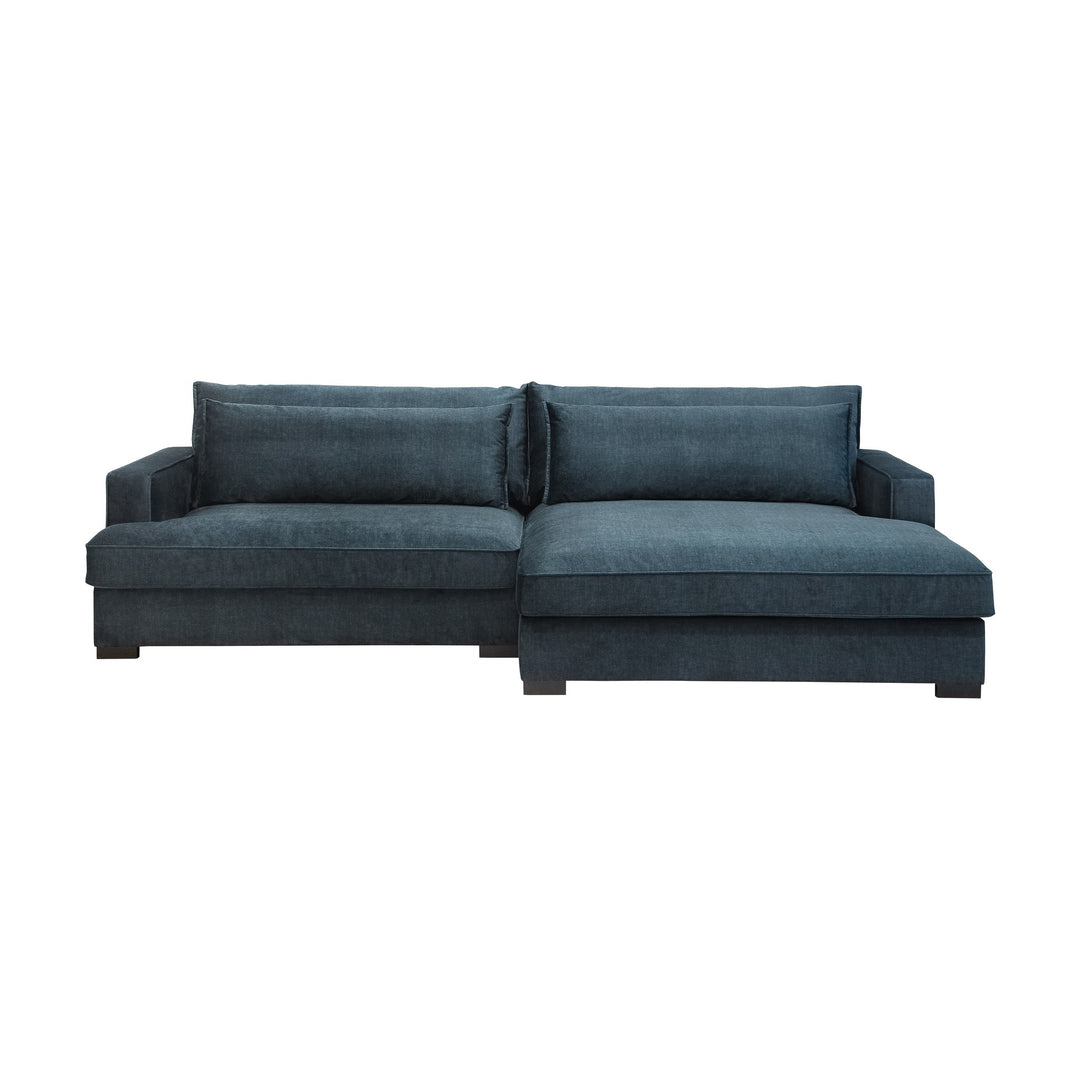 Miami sofa i mørk blå chenille med sjeselong