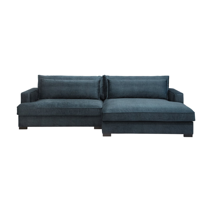 Miami sofa i mørk blå chenille med sjeselong