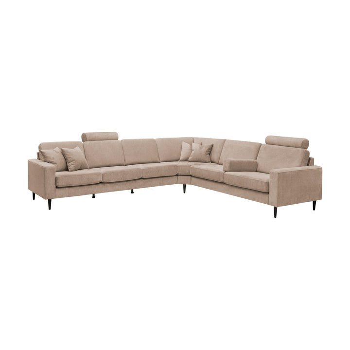 Vision armpute på beige hjørnesofa med nakkestøtter og sorte ben
