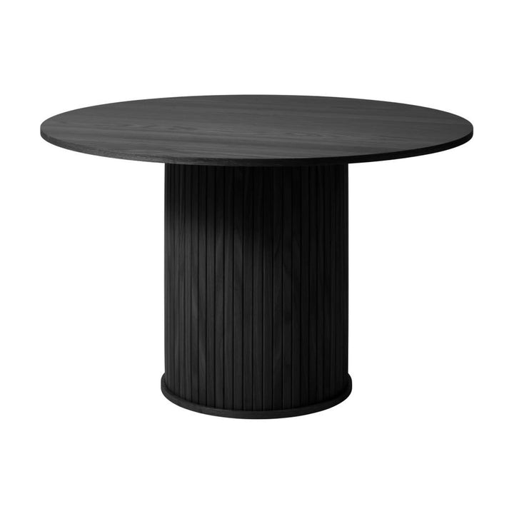 Fiola spisebord i sort eik, rundt med lamellsøyle