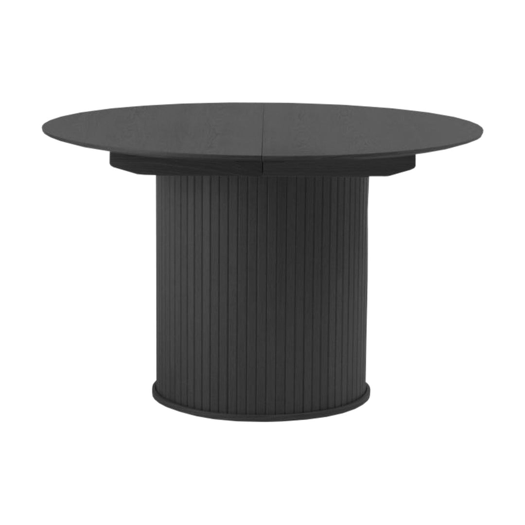 Fiola spisebord i sort eik, rundt med lamellsøyle