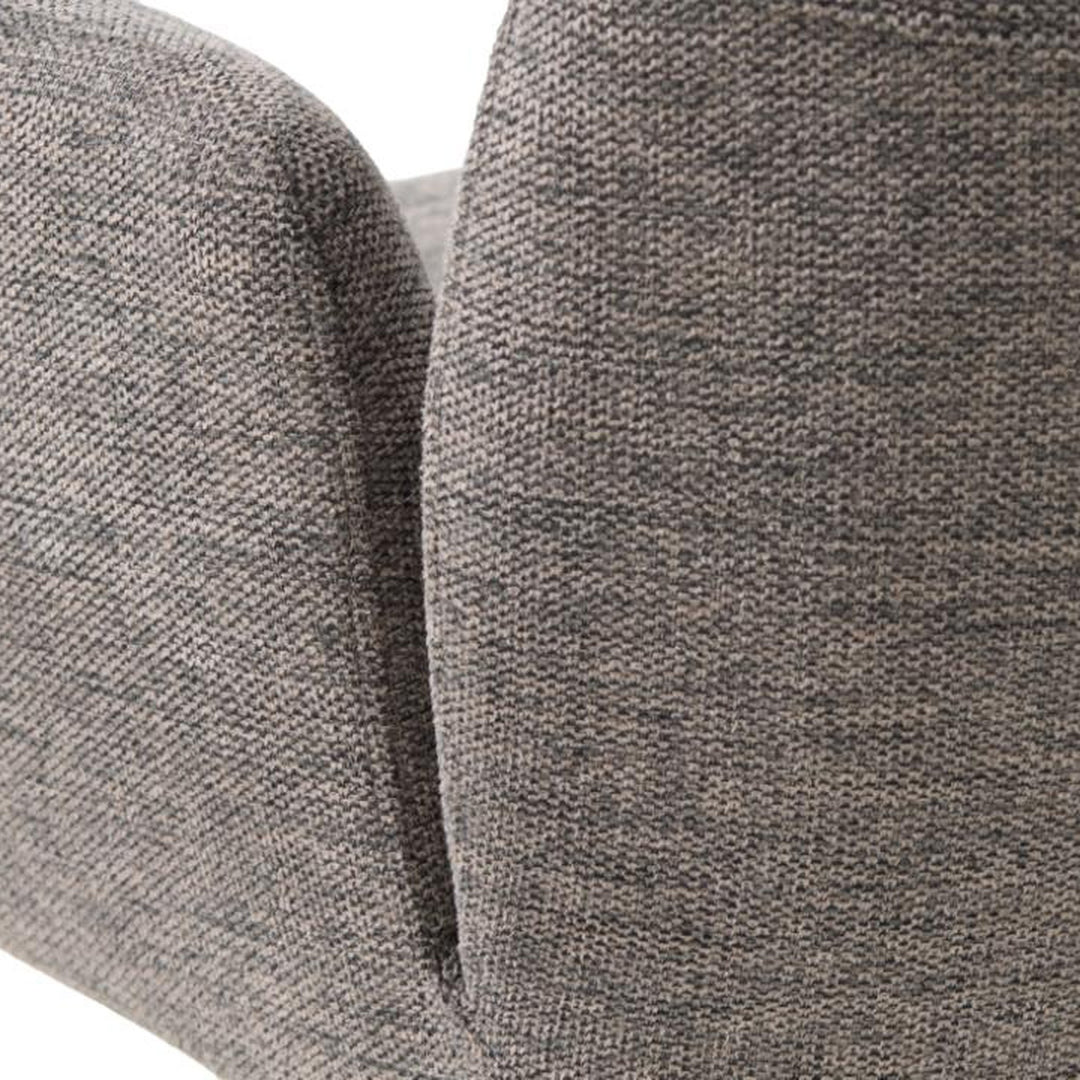 Roxana spisestol, nærbilde av grått vevd stoff på rygg og armlene