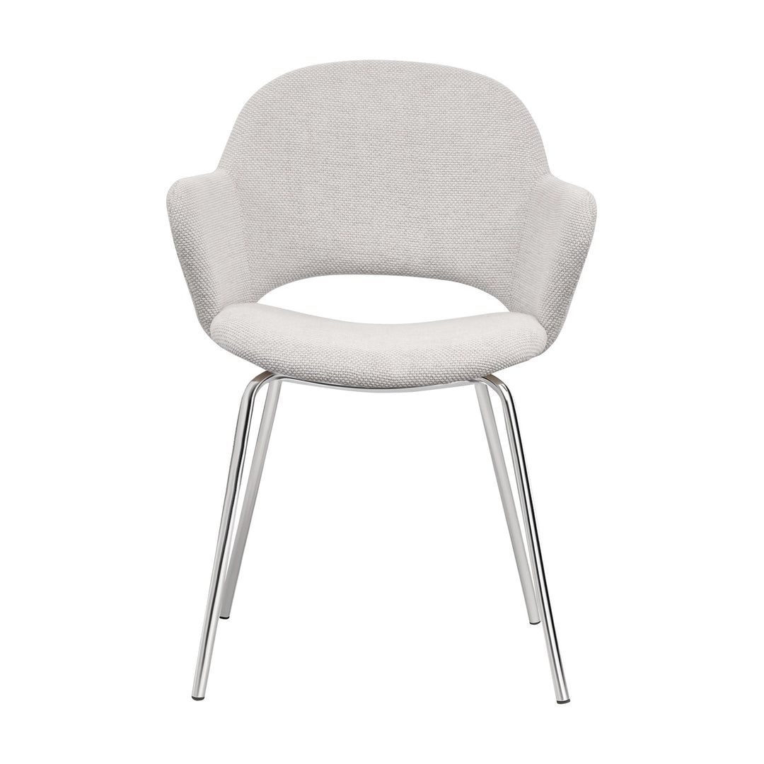 Rowley spisestol i beige vevd stoff med armlene og svarte metallben