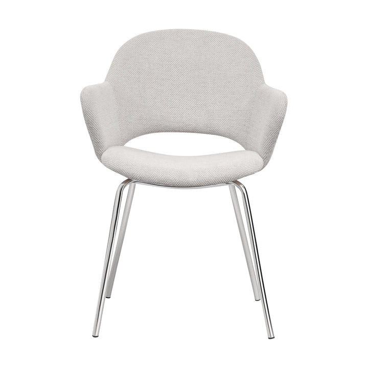 Rowley spisestol i beige vevd stoff med armlene og svarte metallben