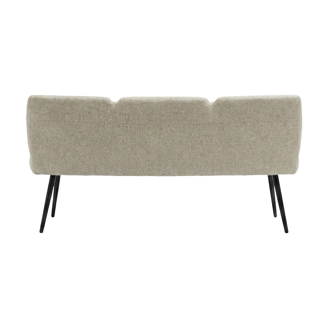 Roxana spisebenk i beige stoff, sett bakfra med sorte metallben