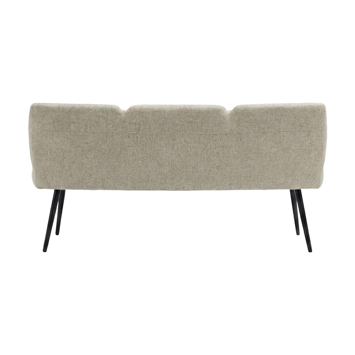 Roxana spisebenk i beige stoff, sett bakfra med sorte metallben