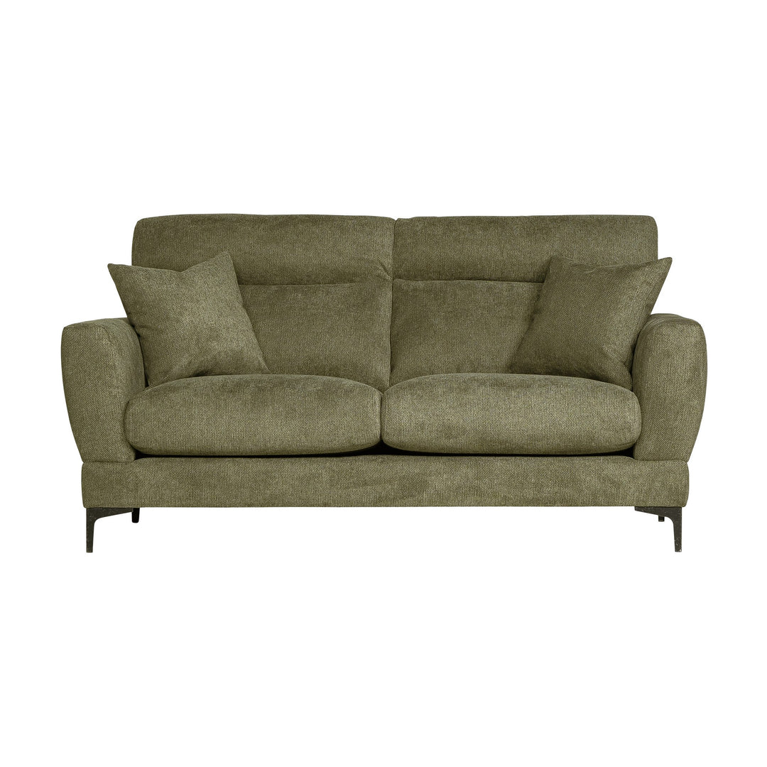 Bellus Robin sofa i olivengrønt stoff med sorte metallben