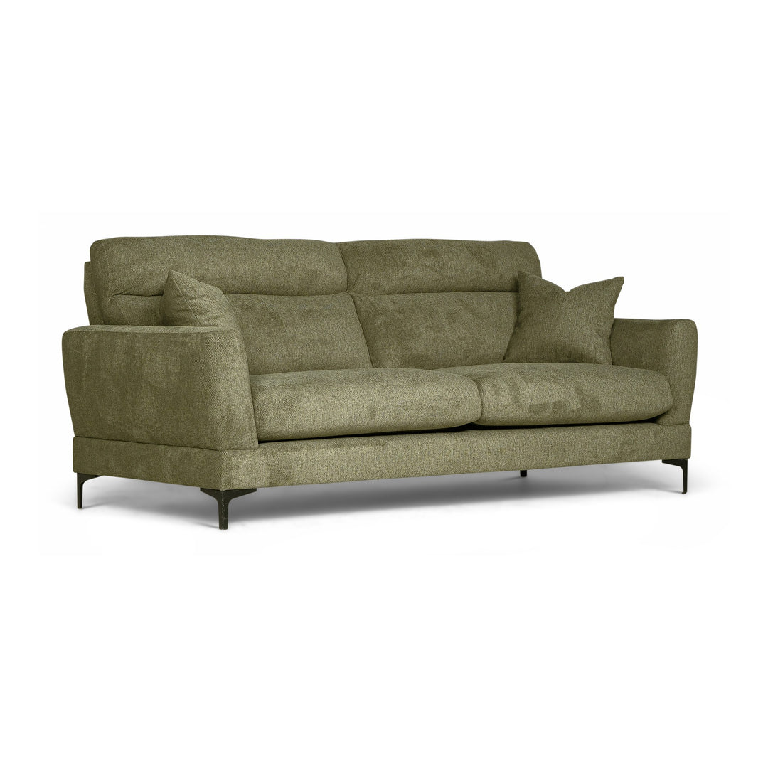 Bellus Robin 3-seter sofa i olivengrønn chenille med svarte metallben