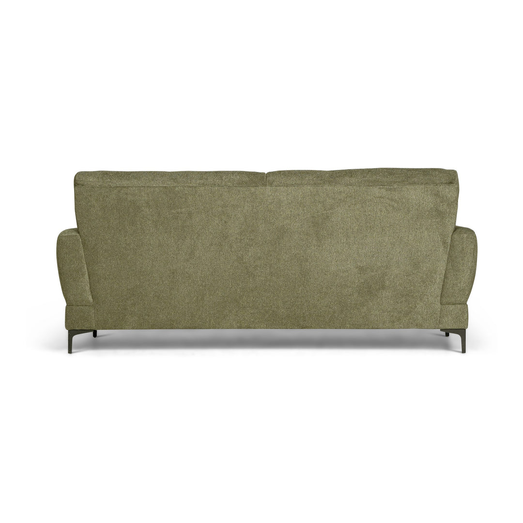 Bellus Robin sofa sett bakfra i mosegrønt chenillestoff med svarte metallben