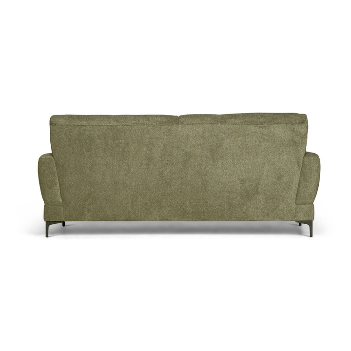 Bellus Robin sofa sett bakfra i mosegrønt chenillestoff med svarte metallben