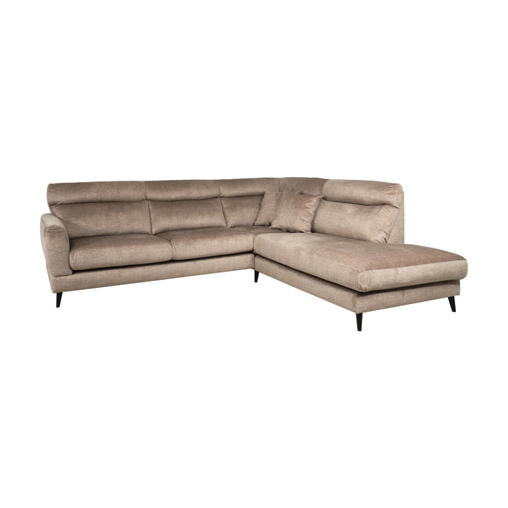 Bellus Robin sofa med sjeselong i gråbeige chenillestoff og svarte ben