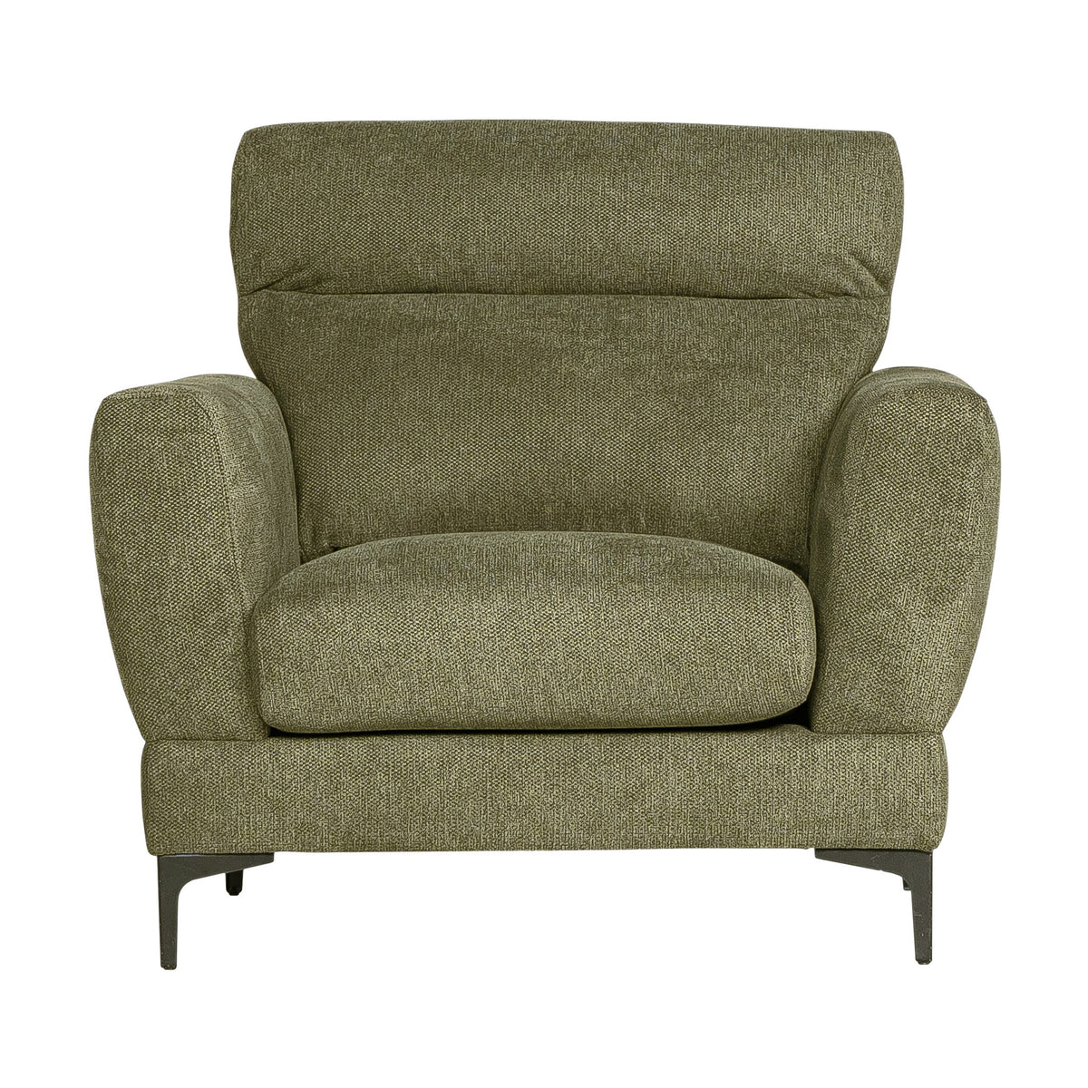 Bellus Robin sofa i olivengrønt stoff med sorte metallben