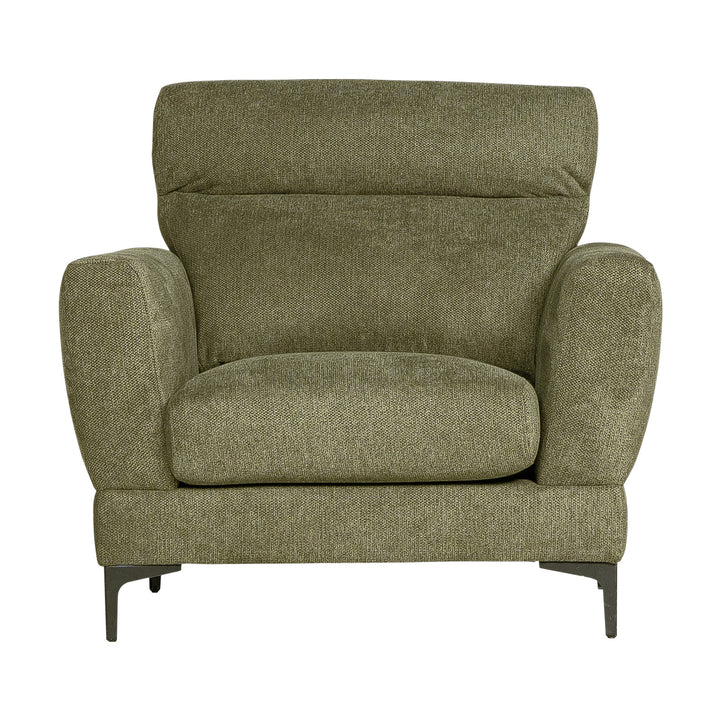 Bellus Robin sofa i olivengrønt stoff med sorte metallben