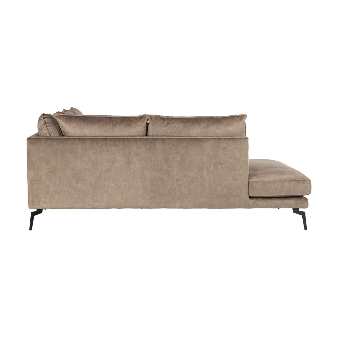 Bellus Coral hjørnesofa i gråbeige velur, sett fra siden på hvit bakgrunn