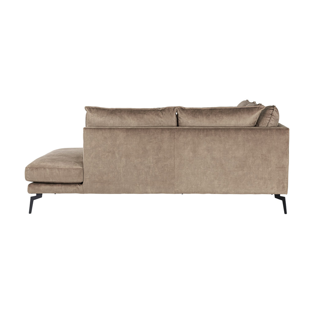 Bellus Coral hjørnesofa i gråbeige velur, sett fra siden på hvit bakgrunn