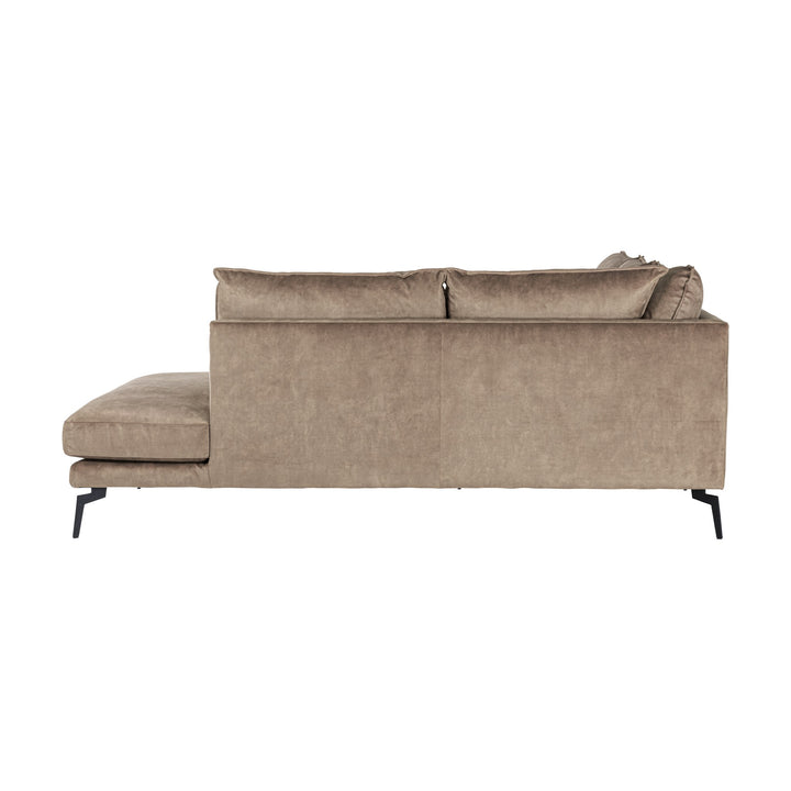 Bellus Coral hjørnesofa i gråbeige velur, sett fra siden på hvit bakgrunn