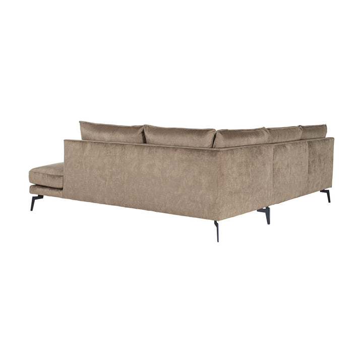Bellus Coral hjørnesofa i gråbeige velur, sett fra baksiden på hvit bakgrunn