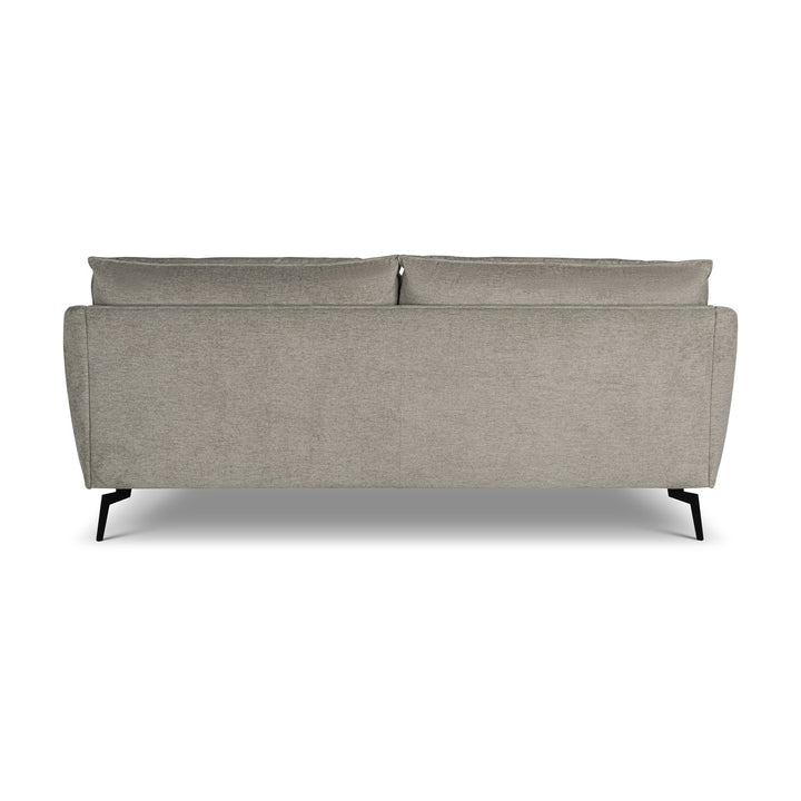 Bellus Coral sofa i lys grå melert stoff, sett bakfra på hvit bakgrunn