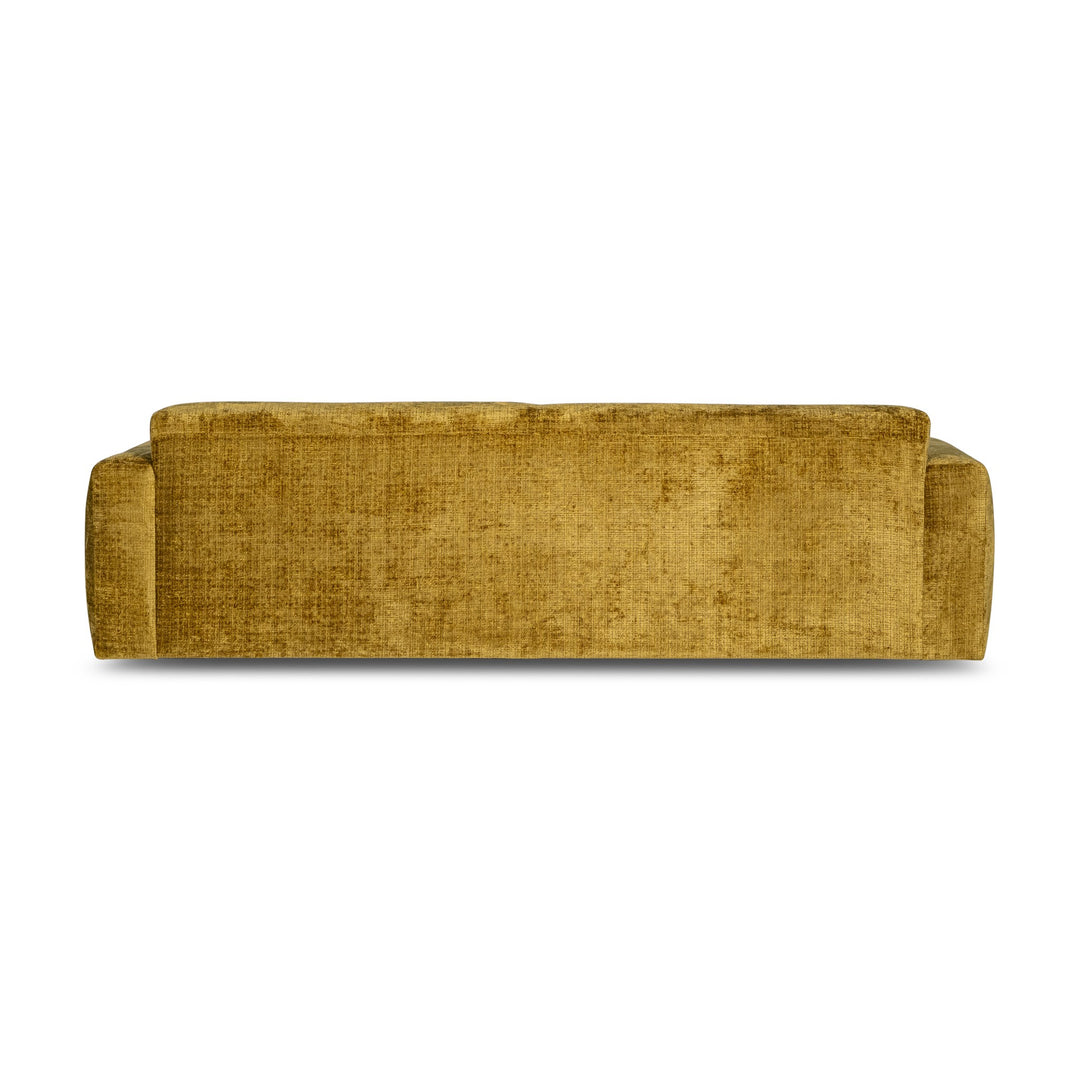Bellus Olos sofa 3-seter i okergul melert chenille, sett bakfra på hvit bakgrunn