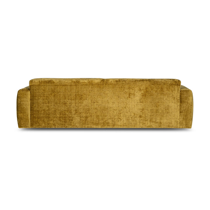 Bellus Olos sofa 3-seter i okergul melert chenille, sett bakfra på hvit bakgrunn
