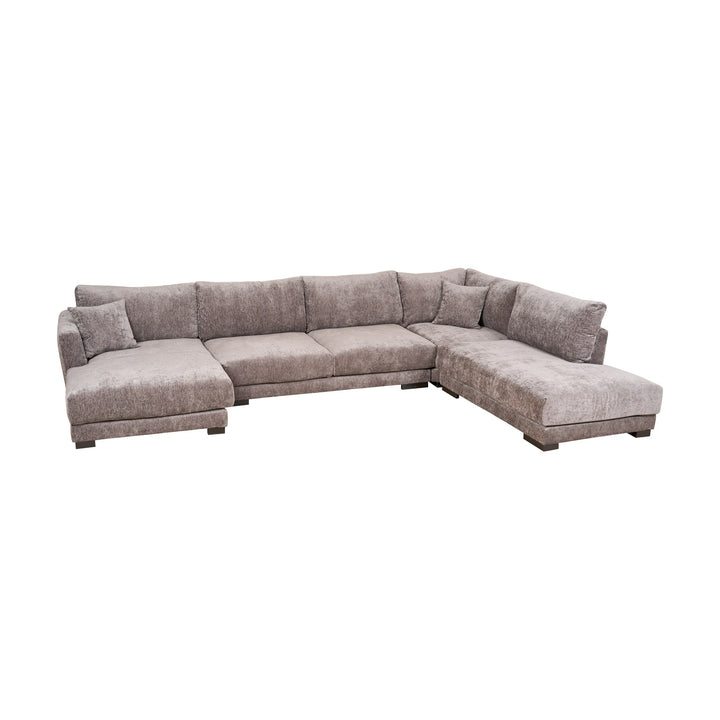 Bellus Andango modulsofa i gråbrun chenille med sjeselong, sett fra vinkel