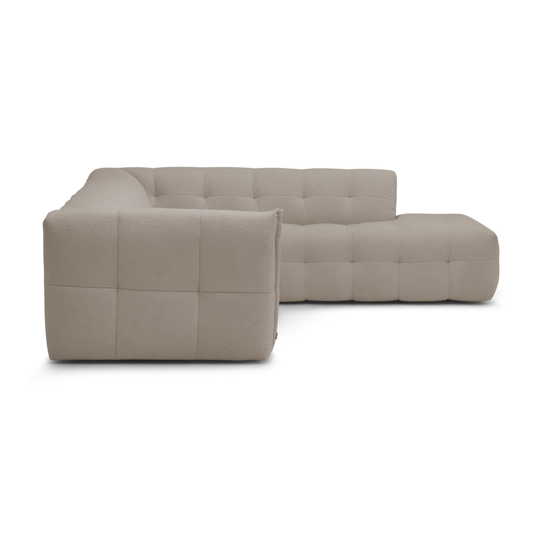 Bellus Moby modulsofa i greige bouclé med open end, sett fra siden