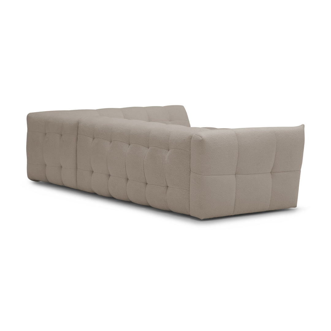 Bellus Moby modulsofa i greige bouclé med open end, sett rett bakfra