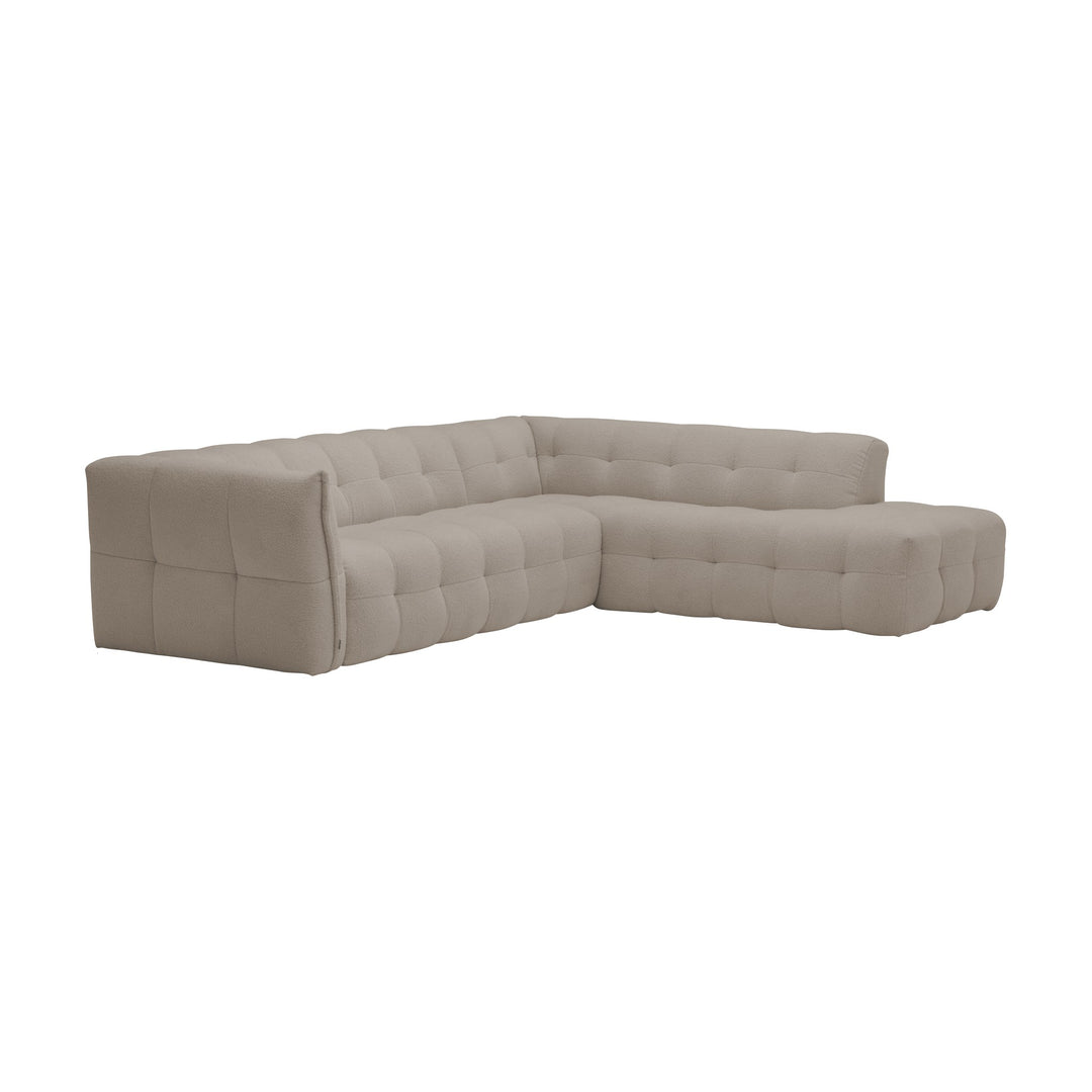 Bellus Moby 3-seter sofa i greige bouclé med rutet polstring