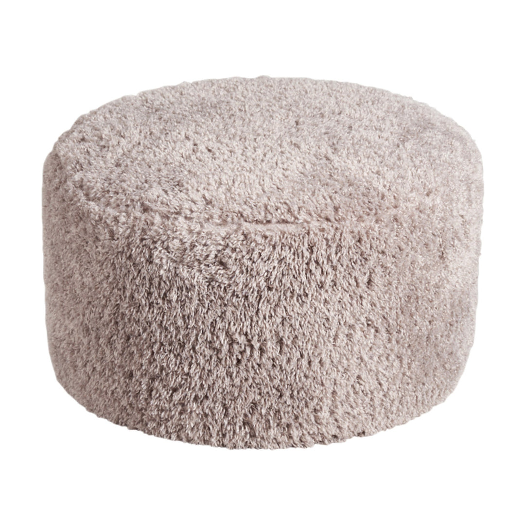Bellus Round puff i lys gråbeige teddystoff, rund form